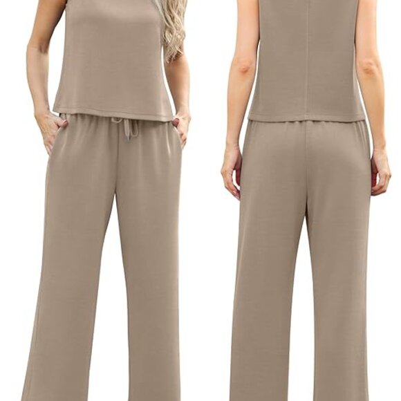 Two Piece Set Mock Neck Lounge and Vacation Wear in Beige - Size M - Picture 1 of 4